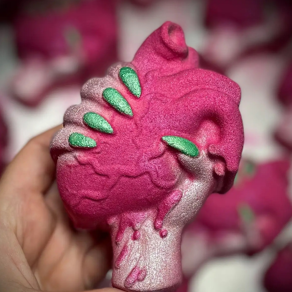 Pink and Green Heart-Shaped Bath Bomb